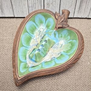 Vintage Treasure Craft Hawaii Ashtray Green Leaf Shaped 1963 Trinket Dish 10.5"
